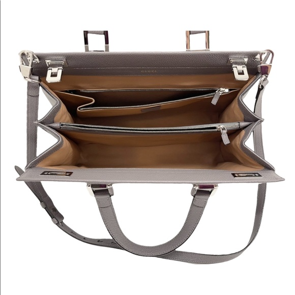 Gucci New GG Zumi Logo Horsebit Grain Leather Top Handle Purse/Grey Shoulder Bag - Picture 9 of 12